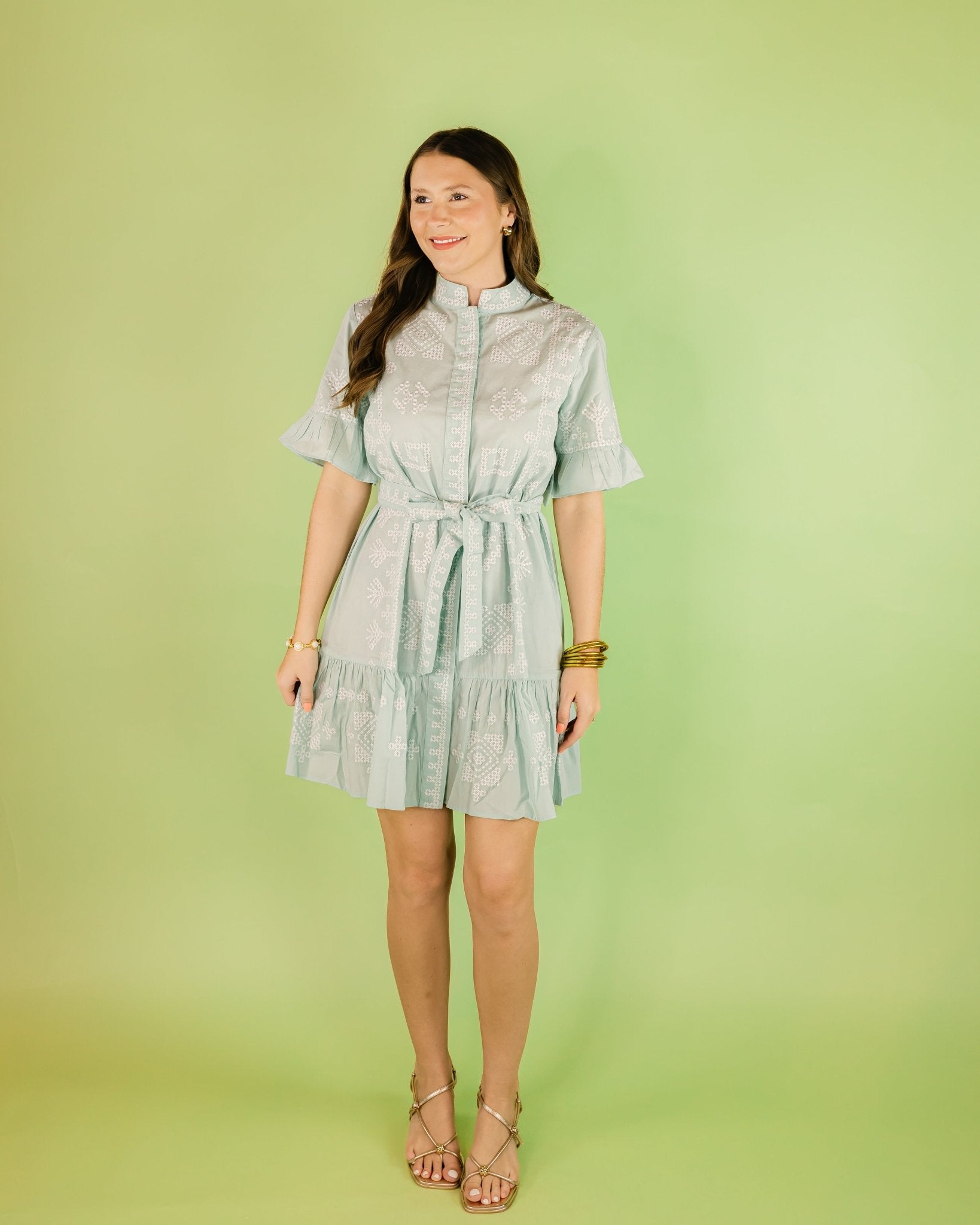CROSS STITCH TIE WAIST DRESS - Olive You BoutiqueUNCLE FRANK23058875773