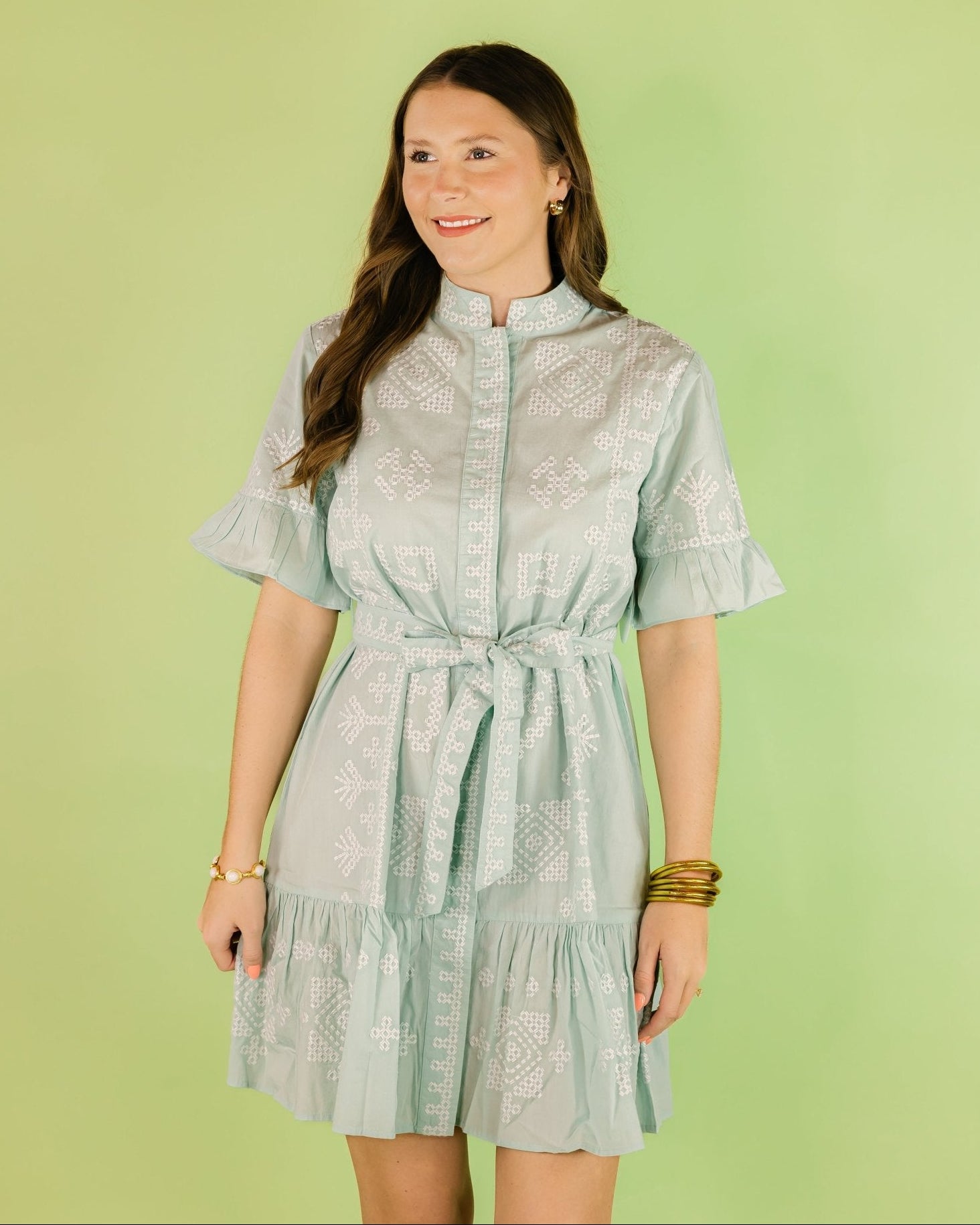 CROSS STITCH TIE WAIST DRESS - Olive You BoutiqueUNCLE FRANK23058875773