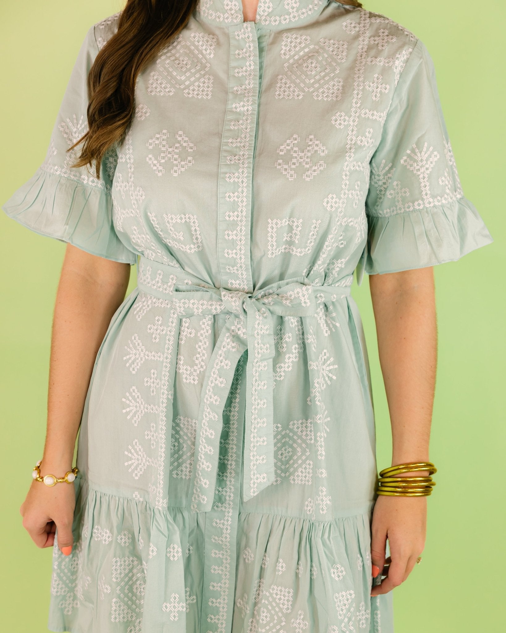 CROSS STITCH TIE WAIST DRESS - Olive You BoutiqueUNCLE FRANK23058875773
