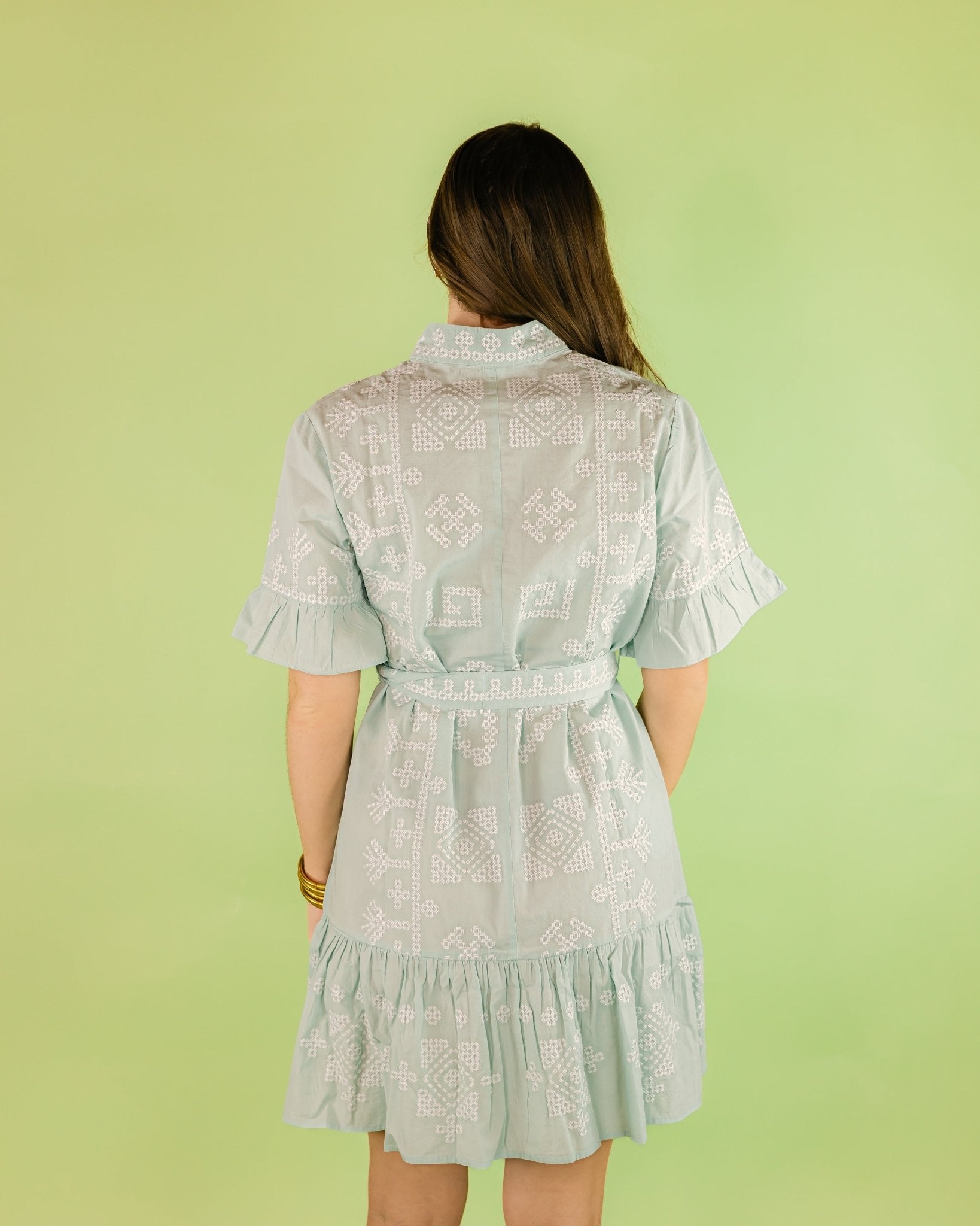 CROSS STITCH TIE WAIST DRESS - Olive You BoutiqueUNCLE FRANK23058875773