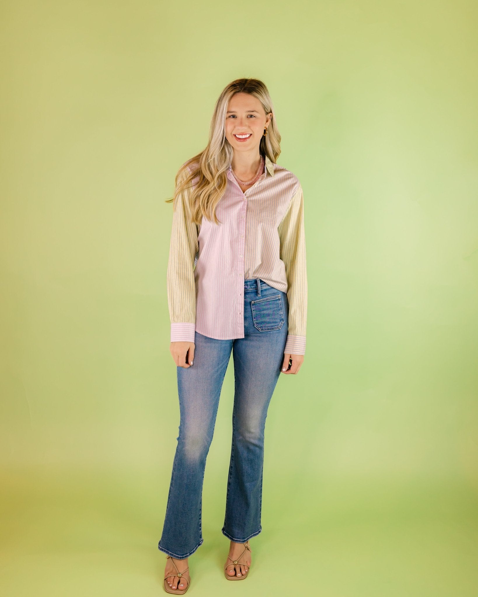 Mixed Stripe Button Down Top - Olive You BoutiqueXIRENA22928318453989