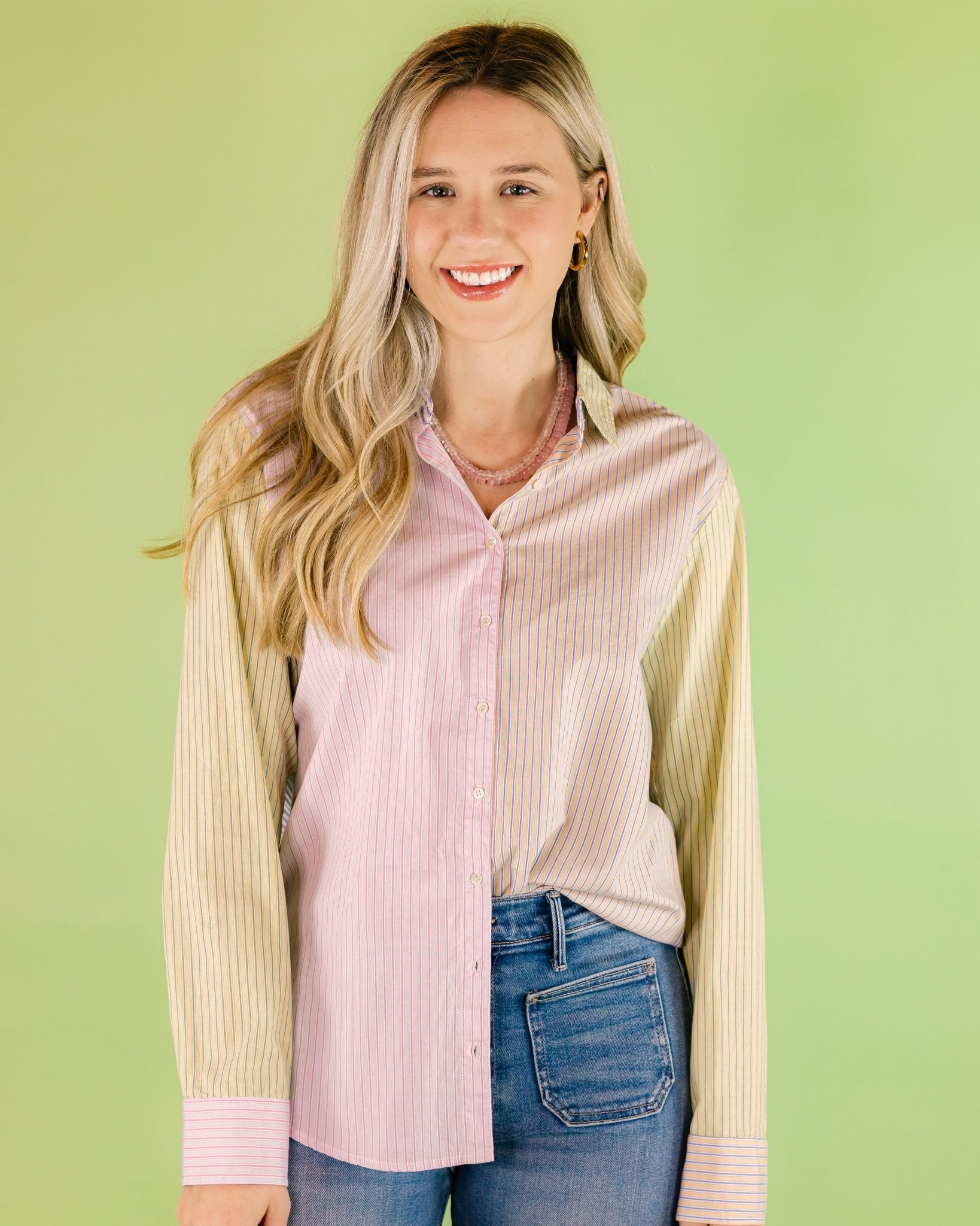 Mixed Stripe Button Down Top - Olive You BoutiqueXIRENA22928318453989