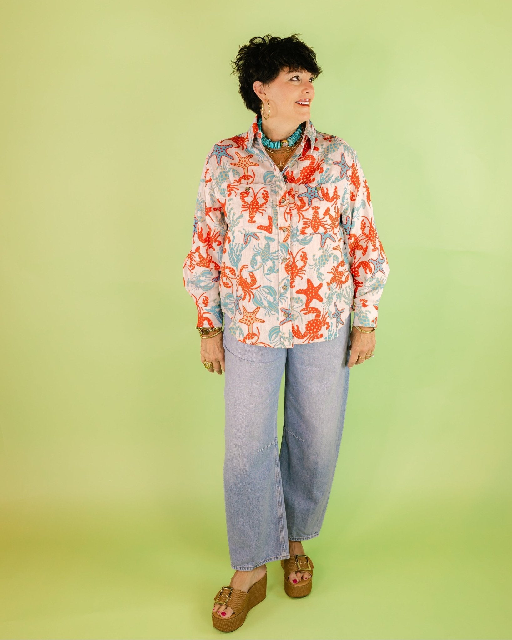 Lobster Starfish Button Front Shirt - Olive You BoutiqueIVY JANE230614650465