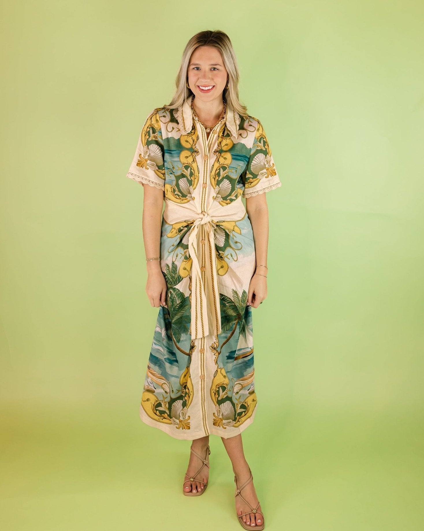 Royal Sea Multi Tie Waist Midi Dress - Olive You BoutiqueFARM RIO227542353551