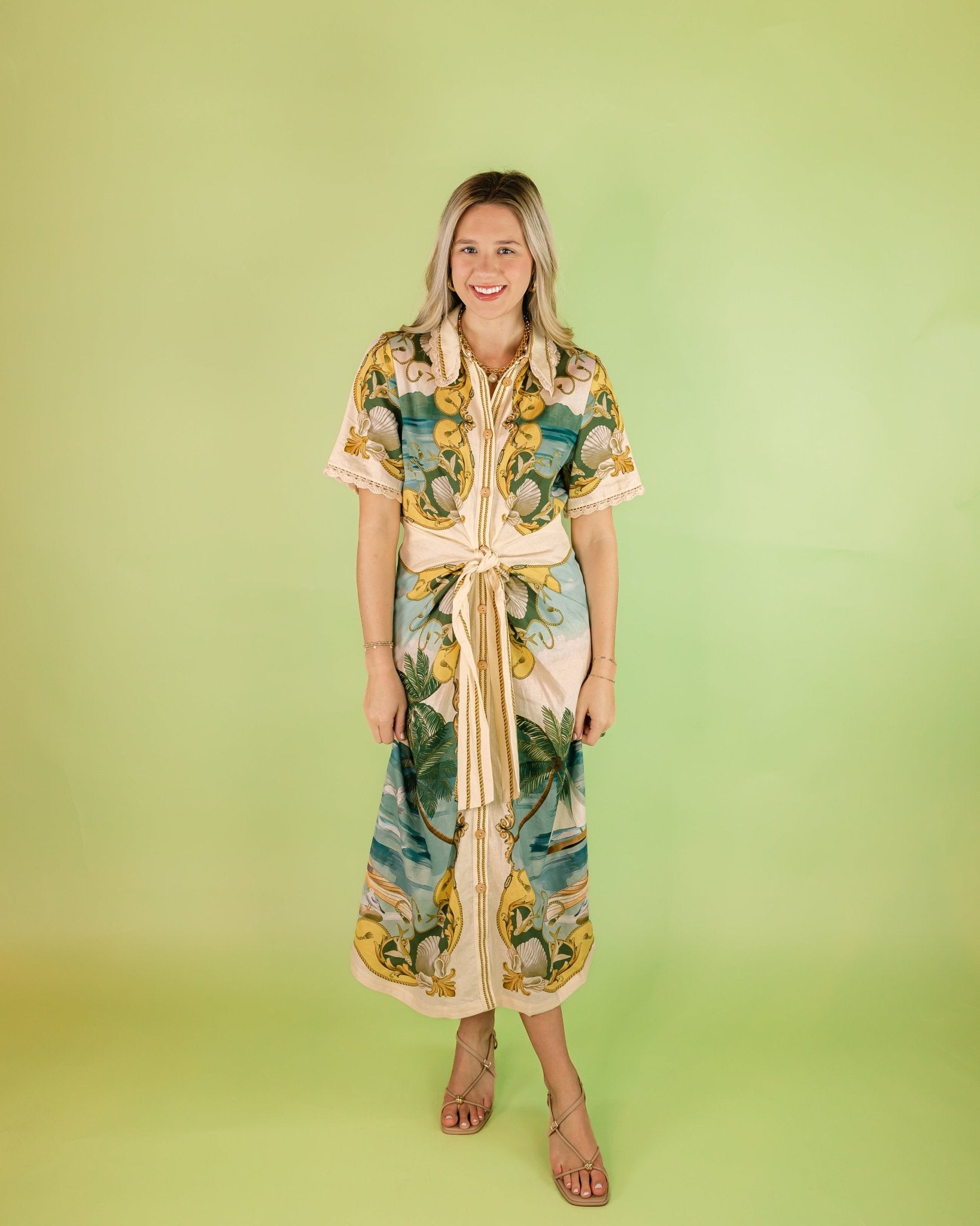Royal Sea Multi Tie Waist Midi Dress - Olive You BoutiqueFARM RIO227542353551