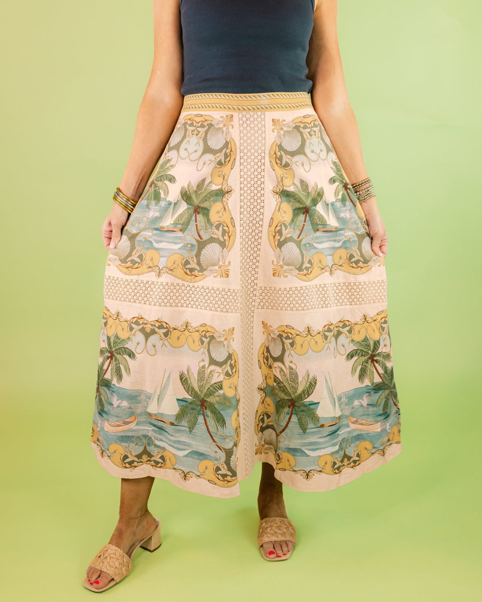 Royal Sea Crochet Detail Midi Skirt - Olive You BoutiqueFARM RIO227551349108