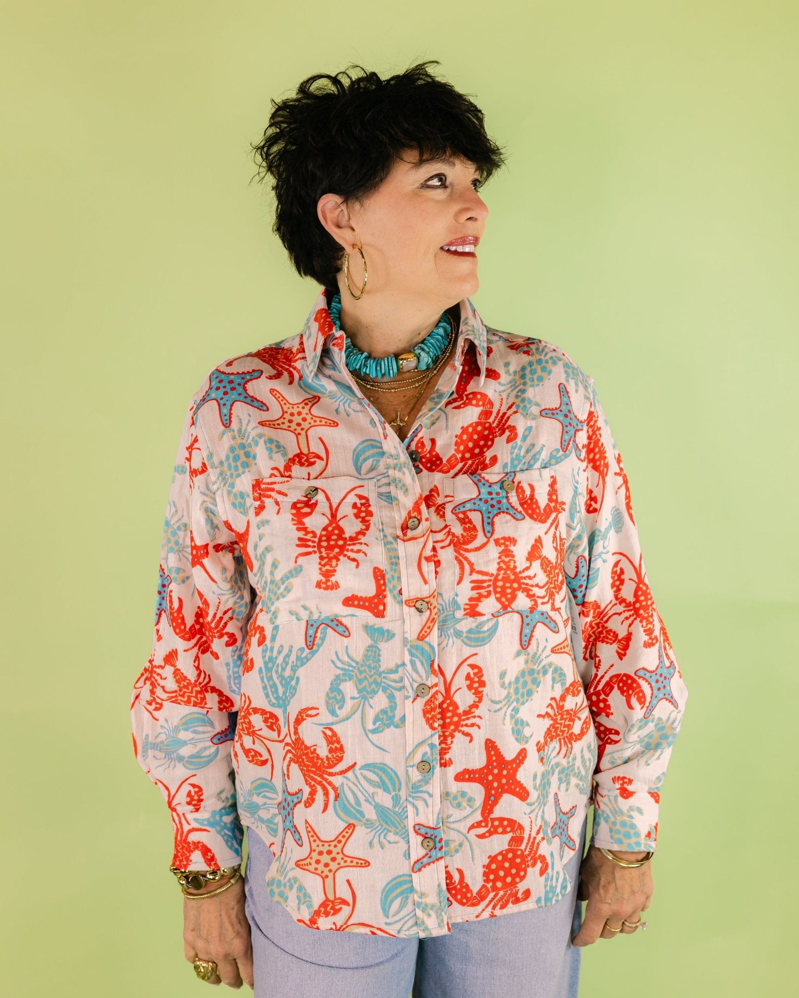 Lobster Starfish Button Front Shirt - Olive You BoutiqueIVY JANE230614650465