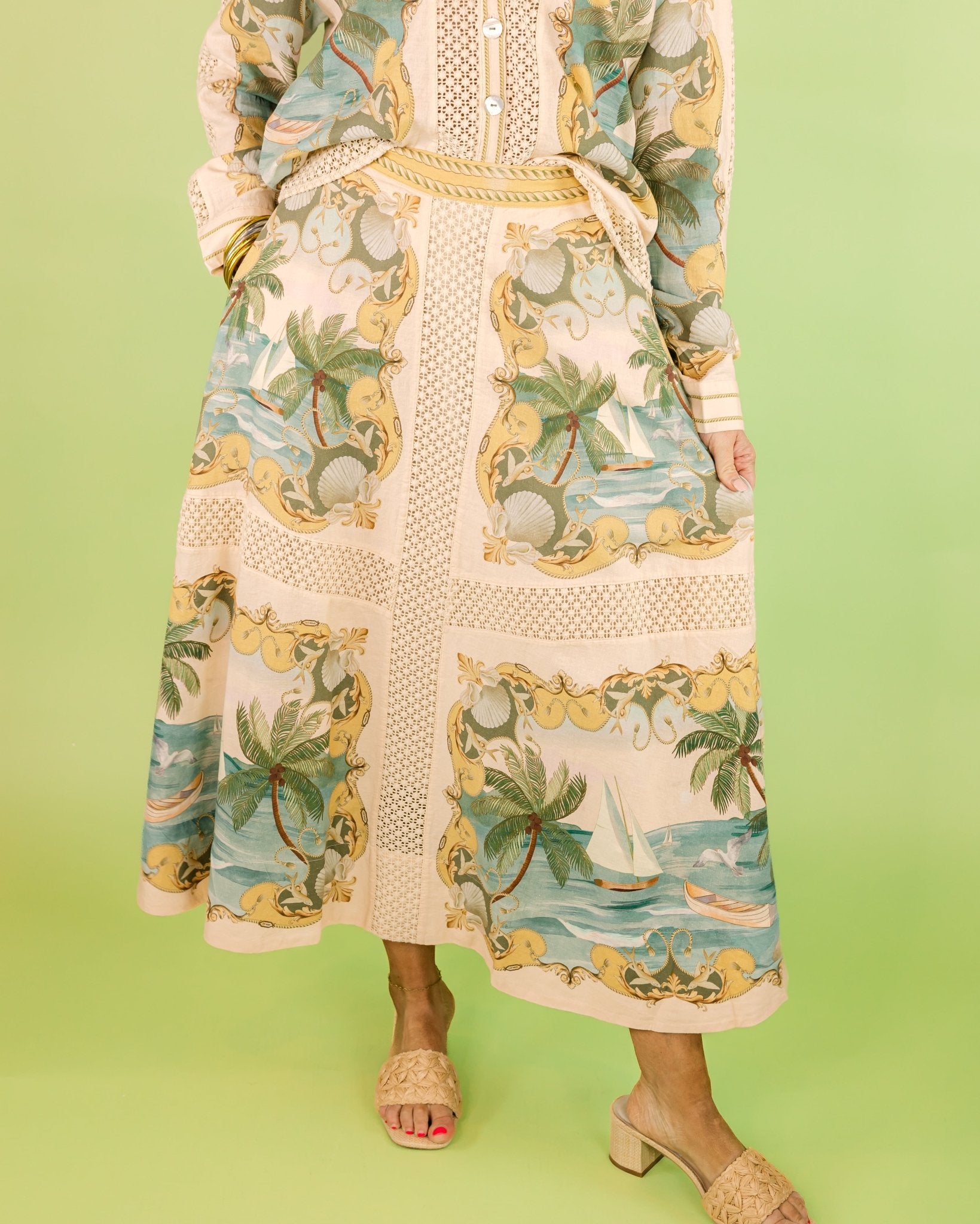 Royal Sea Crochet Detail Midi Skirt - Olive You BoutiqueFARM RIO227551349108