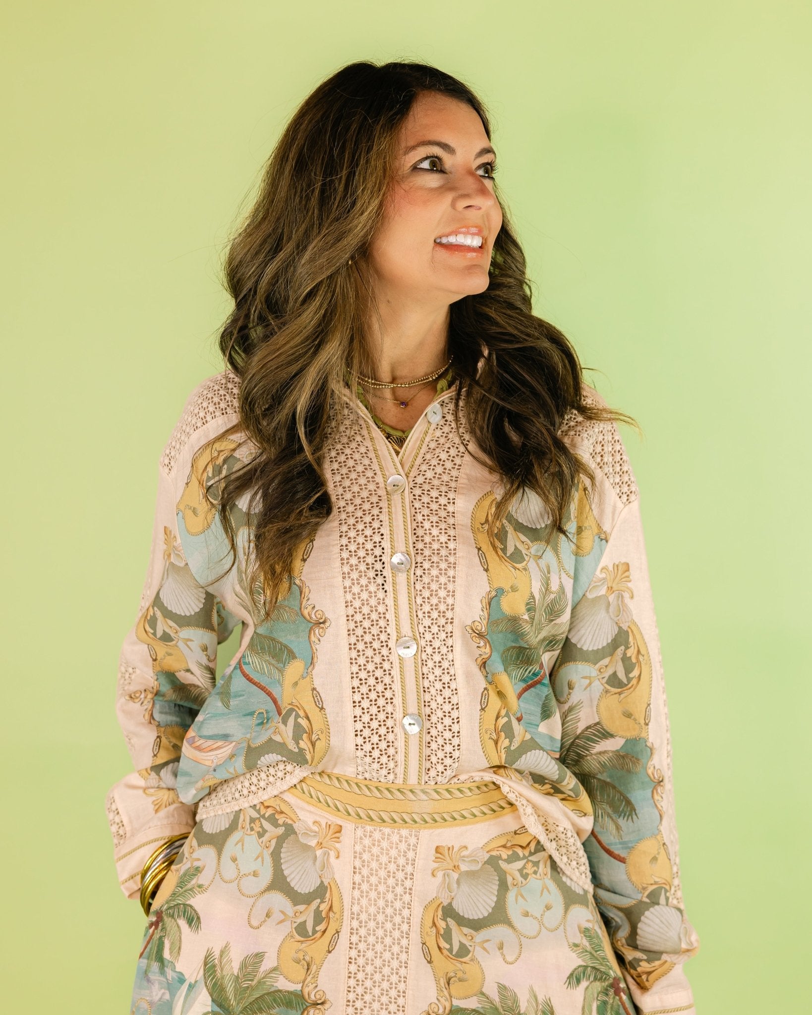 Royal Sea Button Front Crochet Detail Blouse - Olive You BoutiqueFARM RIO227548349107