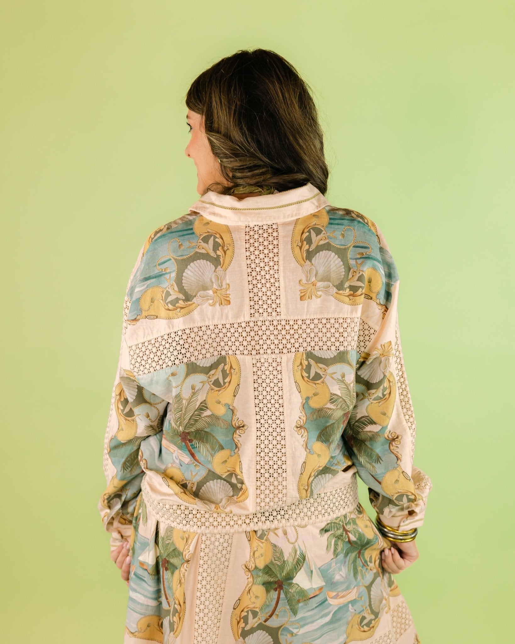 Royal Sea Button Front Crochet Detail Blouse - Olive You BoutiqueFARM RIO227548349107