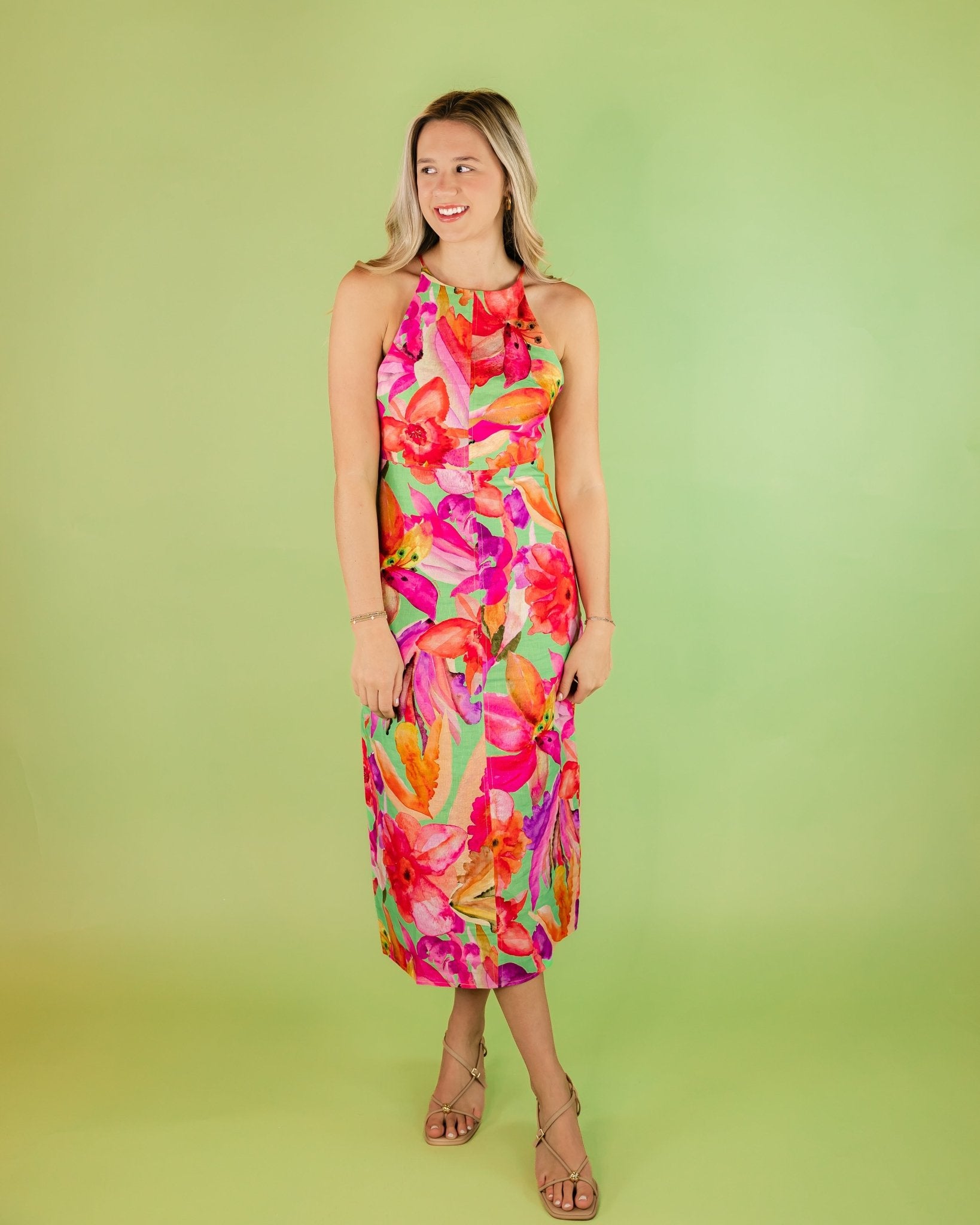 Artsy Floral Green Midi Dress – Olive You Boutique