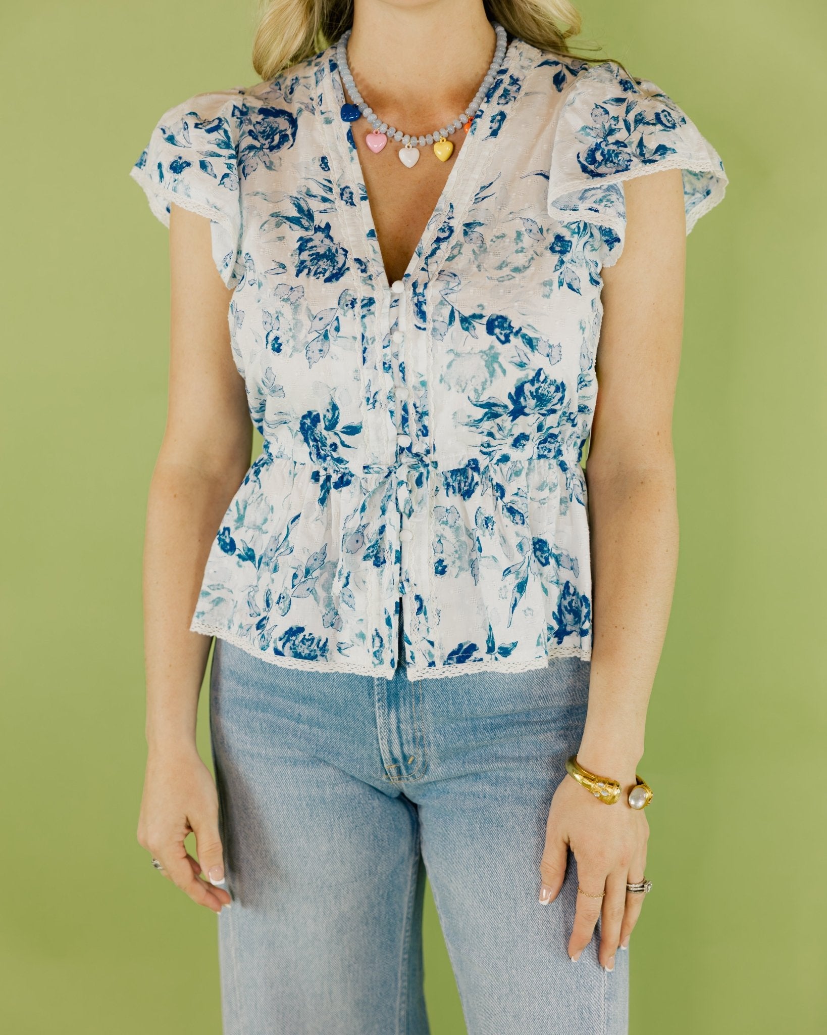 Jaden Floral Tie Front Blouse - Olive You BoutiqueALLISON228216