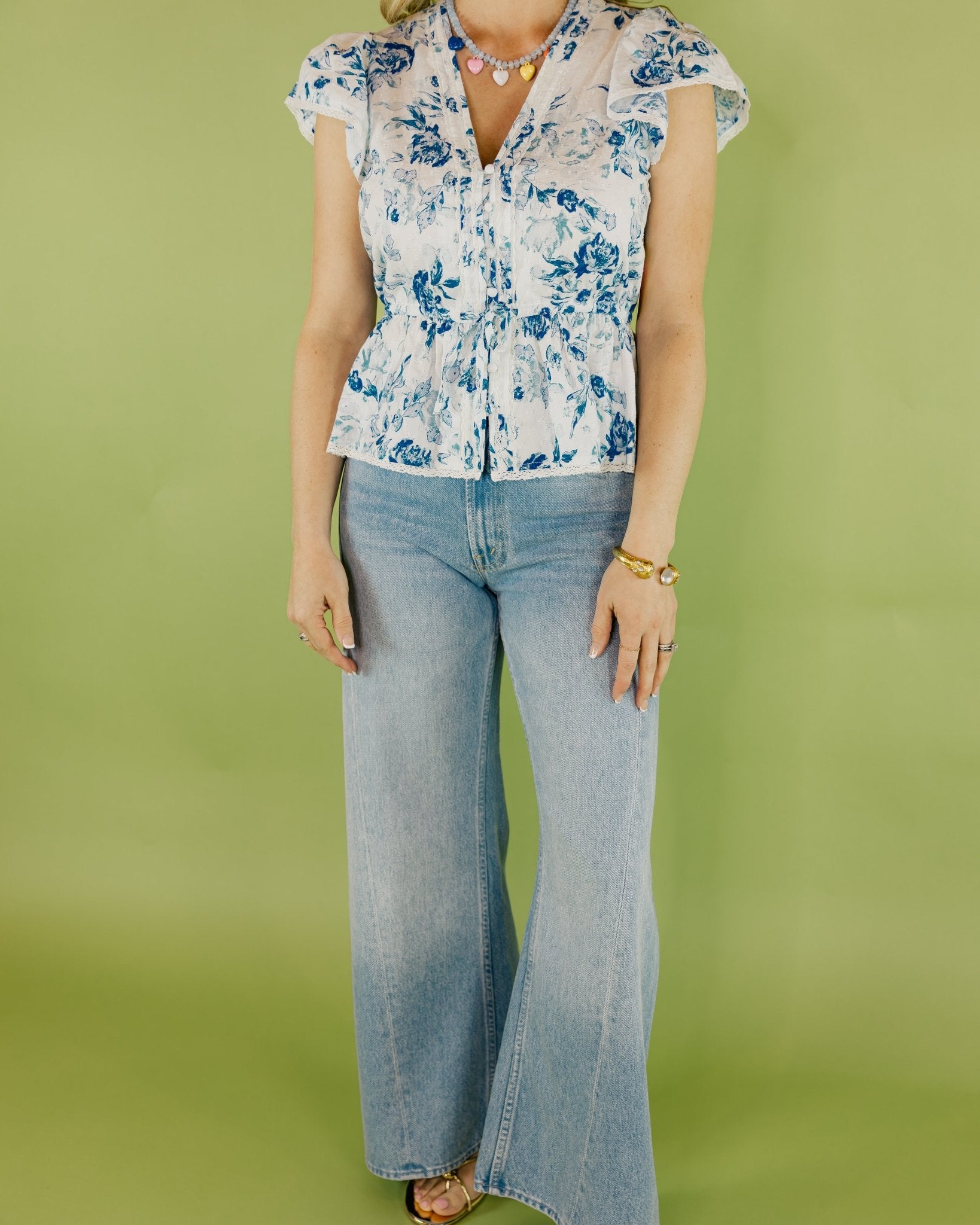 Jaden Floral Tie Front Blouse - Olive You BoutiqueALLISON228216