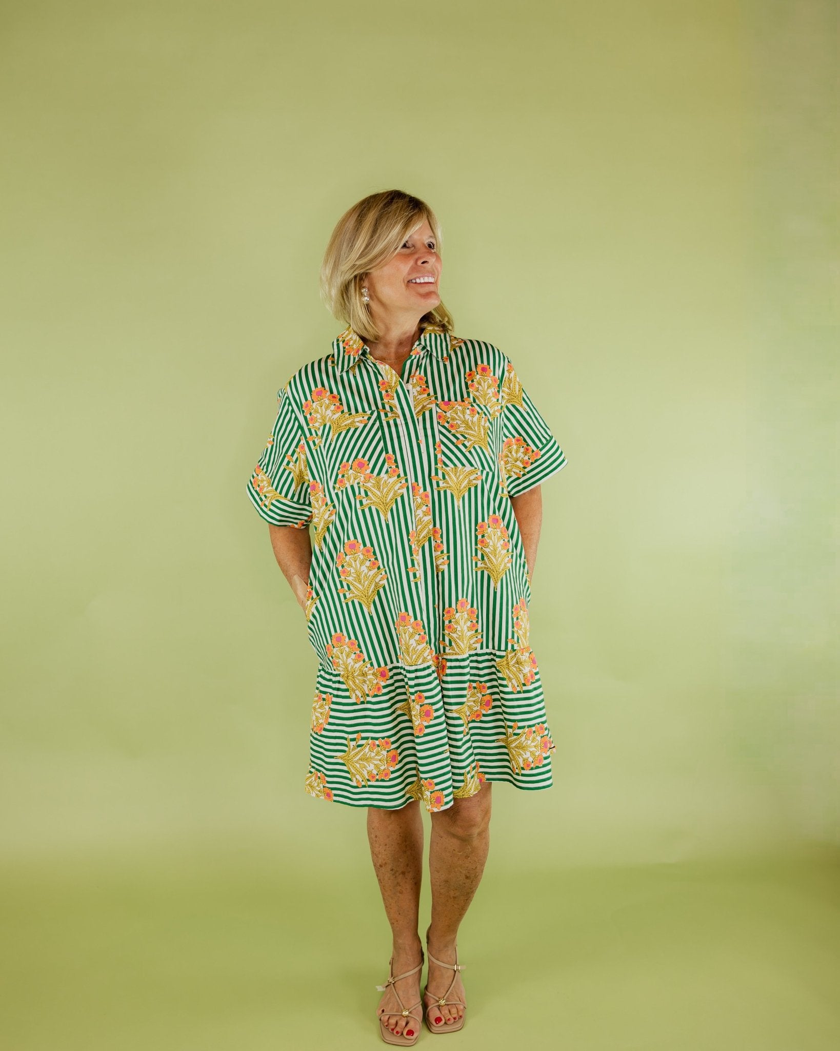 Garden Striped Floral Dress - Olive You BoutiqueTHML231418