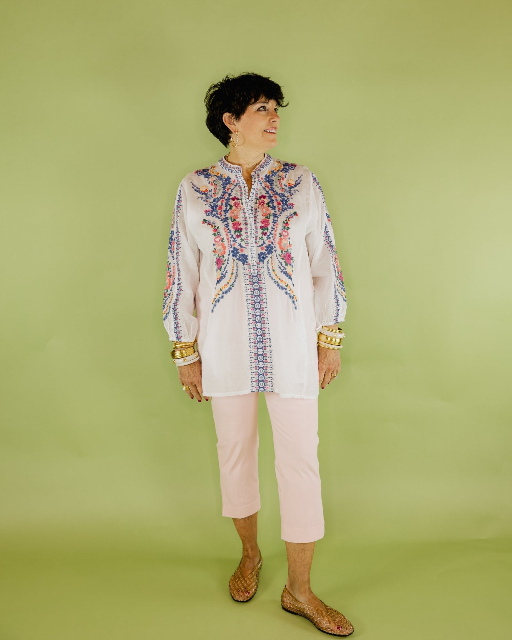 Embroidered Henley Tunic - Olive You BoutiqueJOHNNY WAS COLLECTION227735