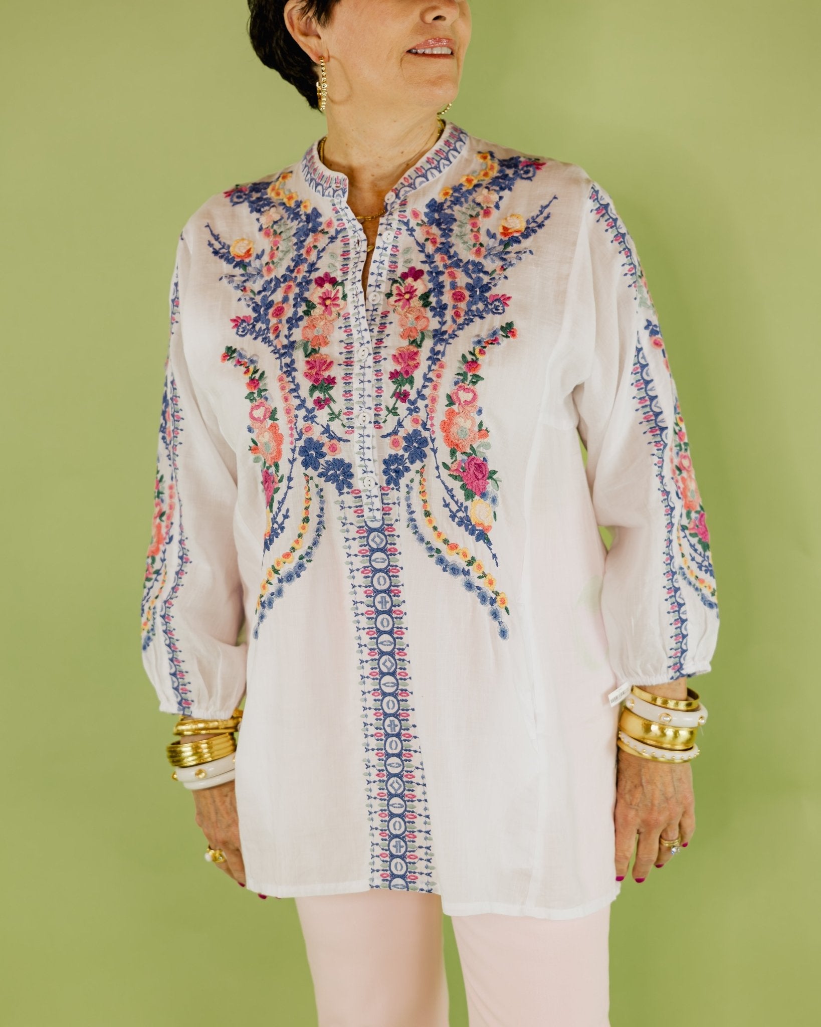 Embroidered Henley Tunic - Olive You BoutiqueJOHNNY WAS COLLECTION227735
