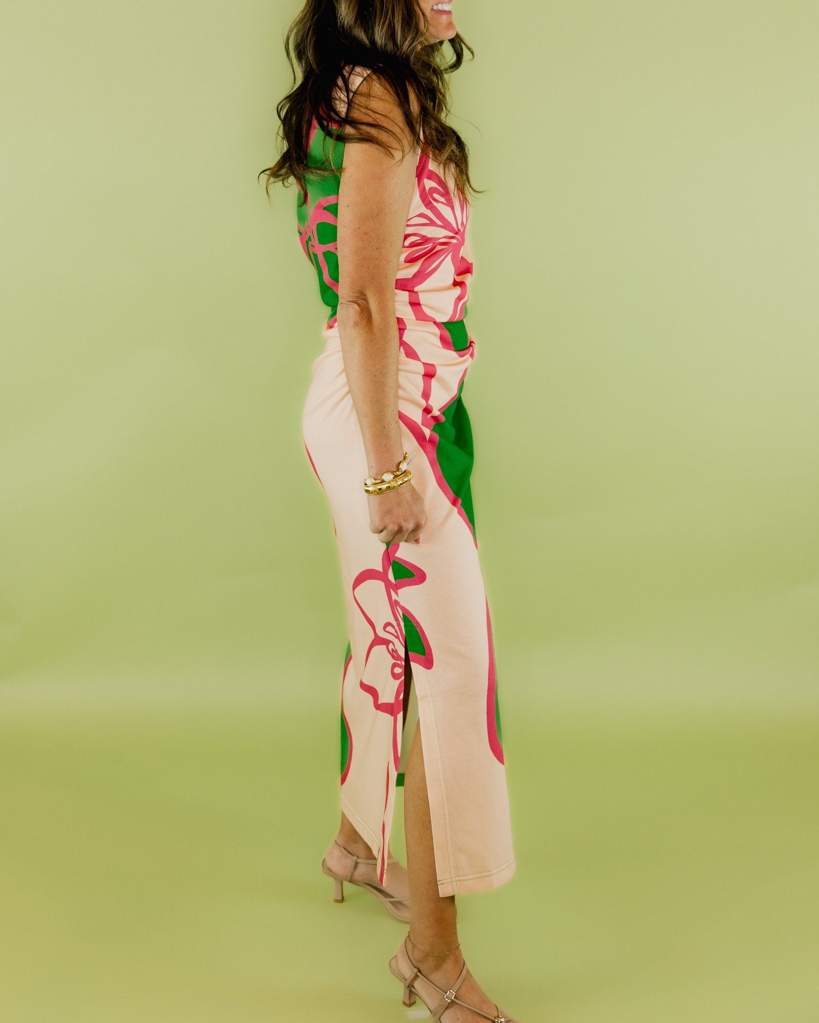 Whimsical Floral Slit Dress TURF OUTLINE / MED