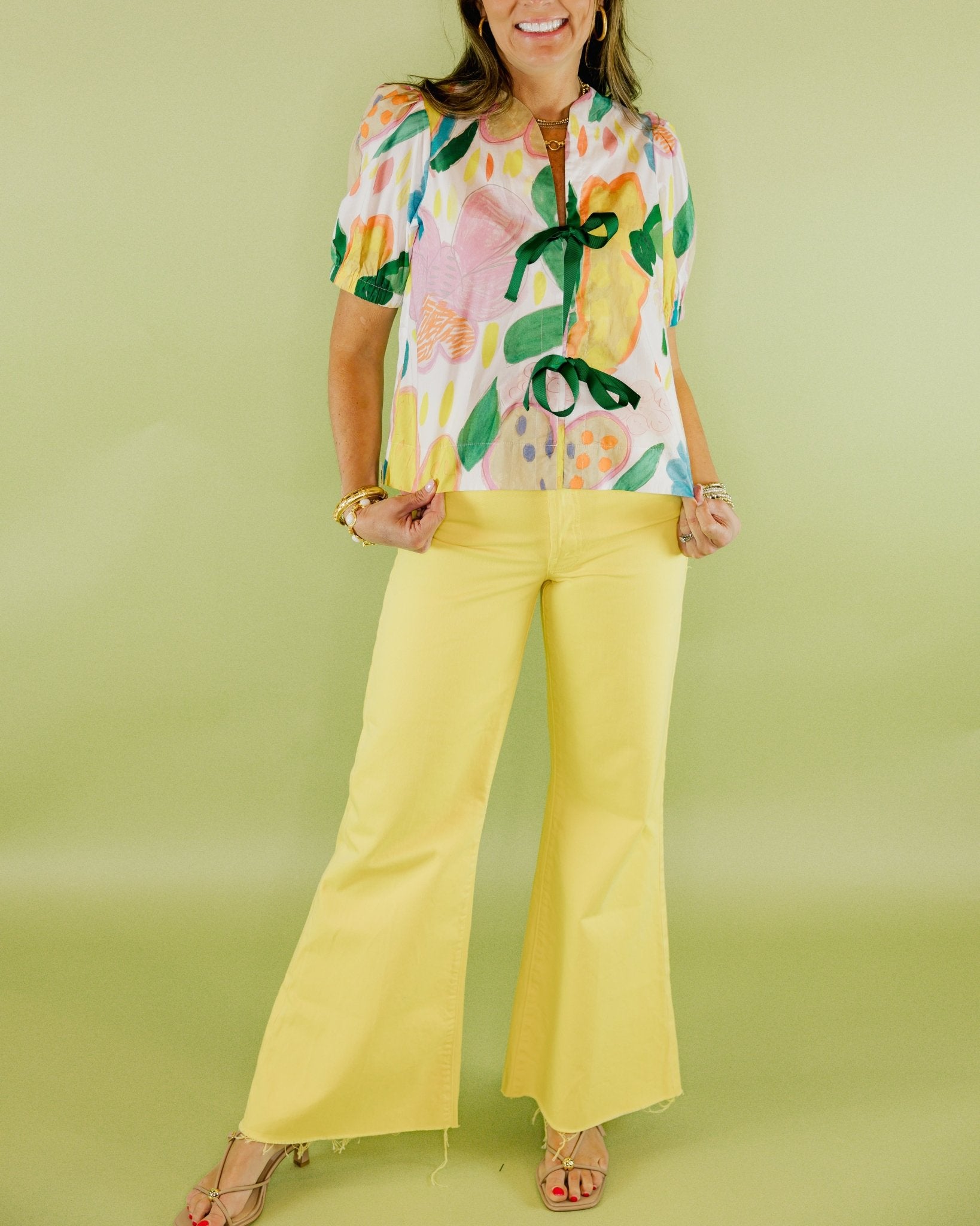 Garden Art Front Bow Blouse - Olive You BoutiqueJOY JOY22991977C4973