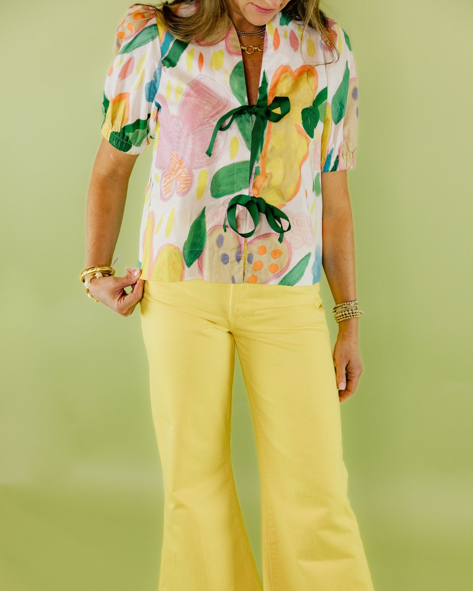Garden Art Front Bow Blouse - Olive You BoutiqueJOY JOY22991977C4973