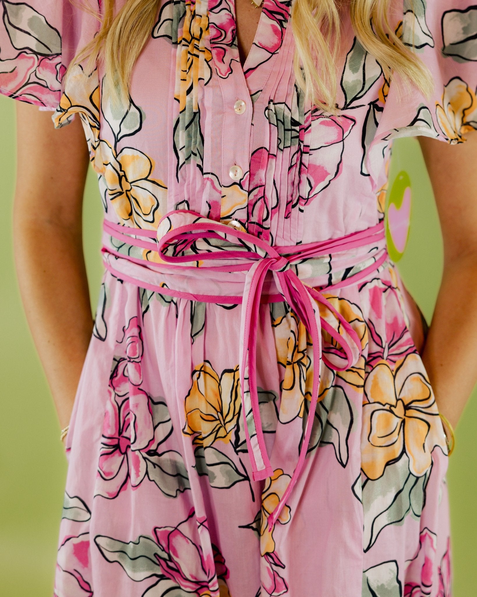 Floral Midi Tie Waist Dress - Olive You BoutiqueBEYOND BY VERA227341