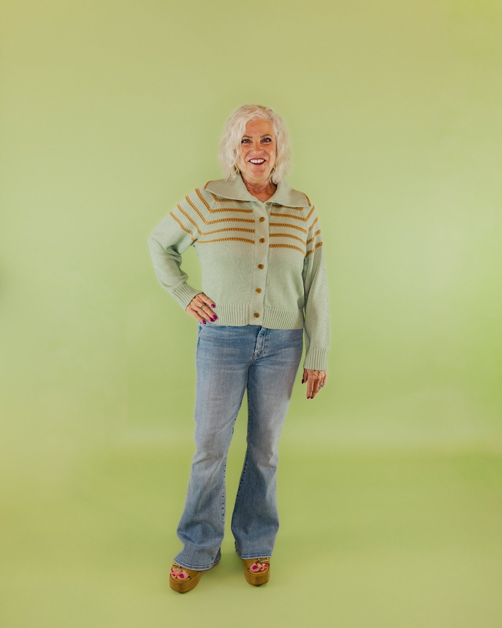 Striped Button Front Cardigan - Olive You BoutiqueTHE GREAT229212