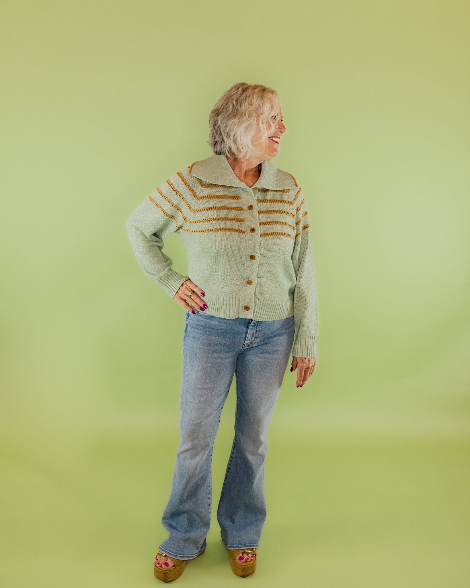 Striped Button Front Cardigan - Olive You BoutiqueTHE GREAT229212