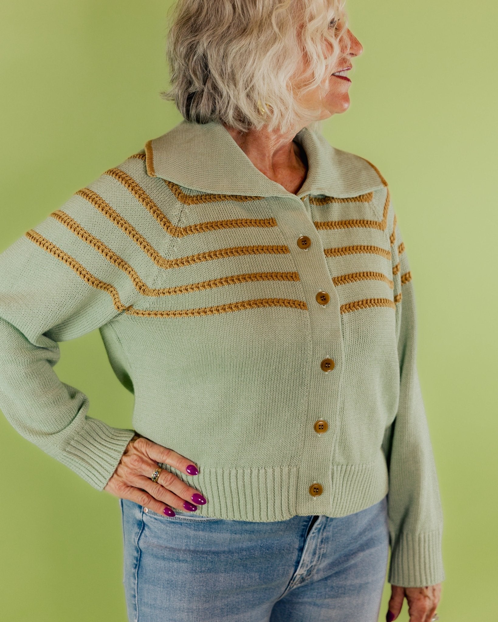 Striped Button Front Cardigan - Olive You BoutiqueTHE GREAT229212