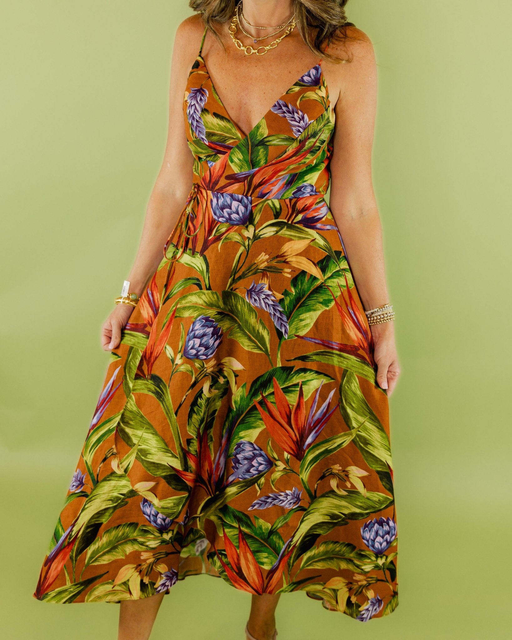 Florart Brown Midi Wrap Dress - Olive You BoutiqueFARM227450