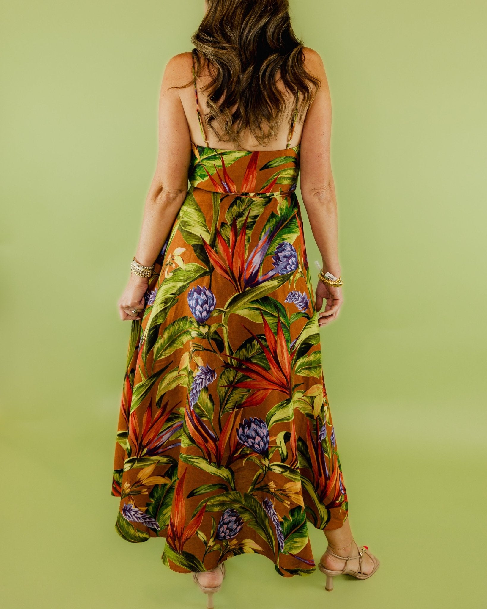 Florart Brown Midi Wrap Dress - Olive You BoutiqueFARM227450