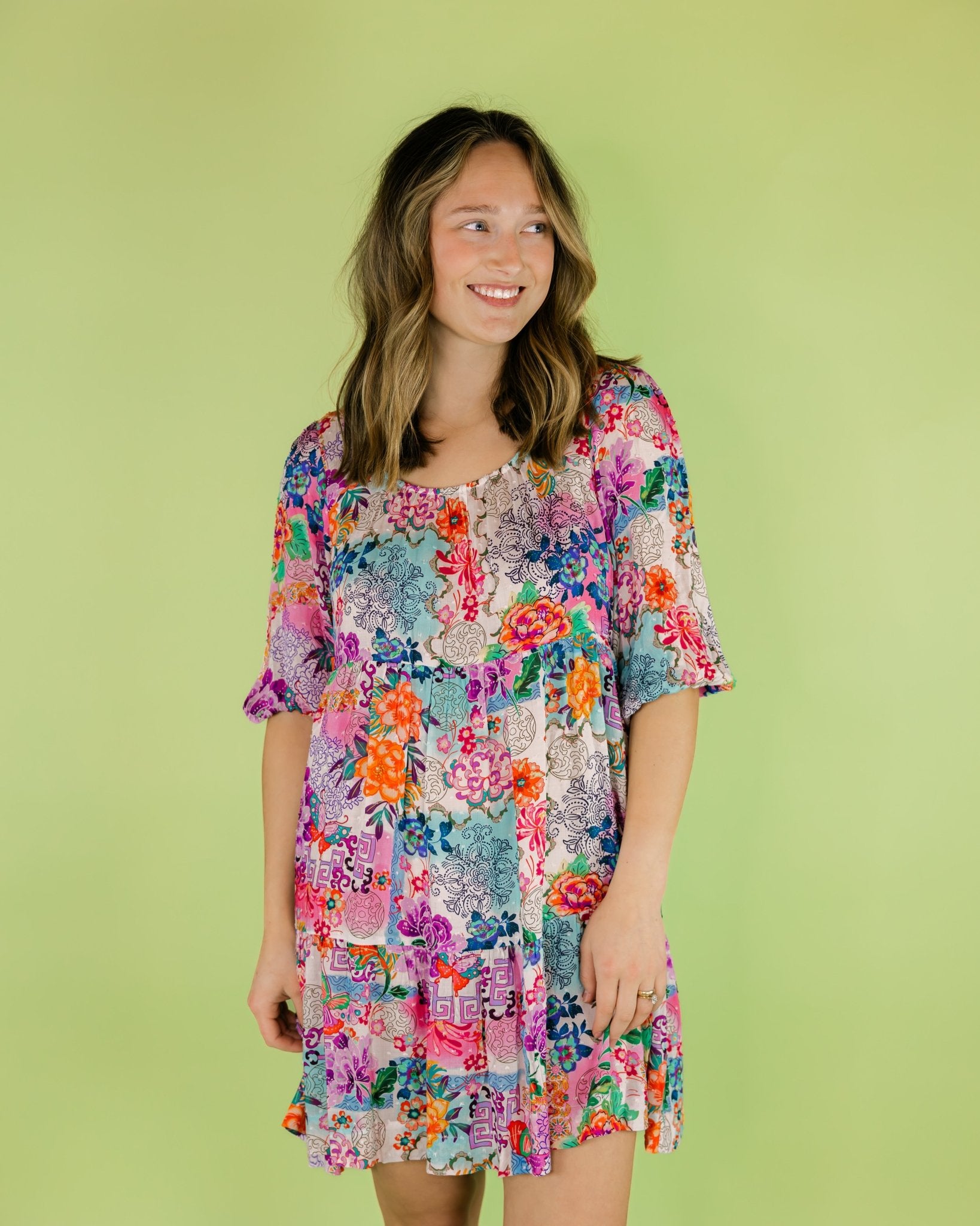 Floral Tie Back Mini Dress - Olive You BoutiqueJOHNNY WAS COLLECTION227644