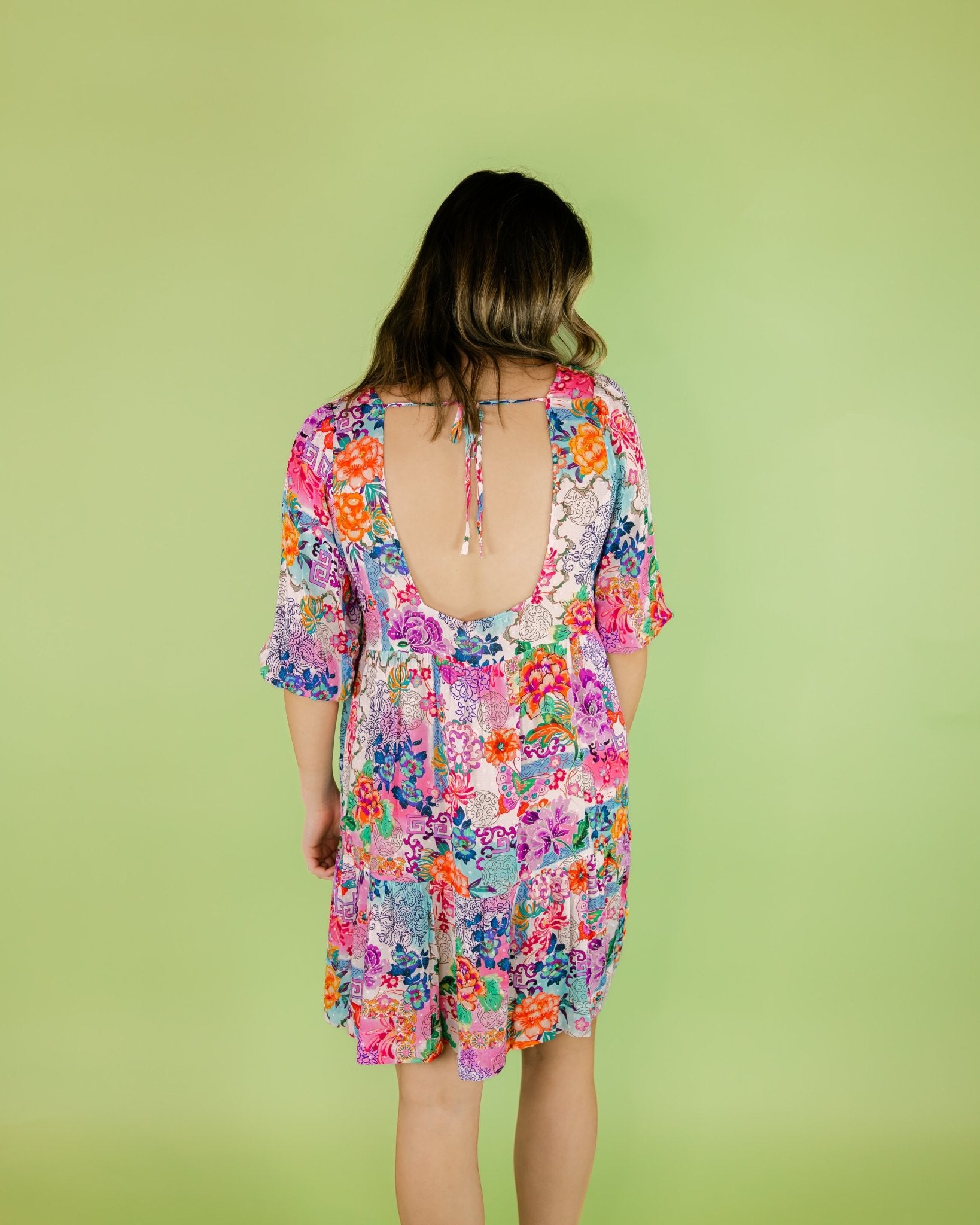 Floral Tie Back Mini Dress - Olive You BoutiqueJOHNNY WAS COLLECTION227644