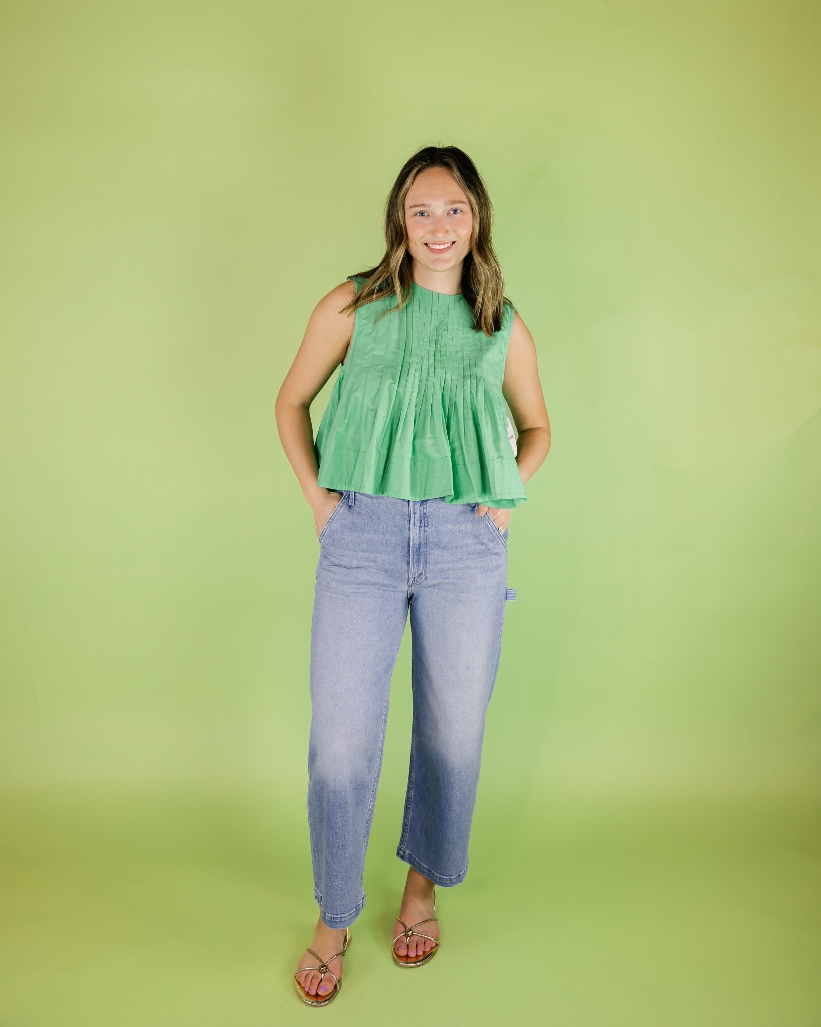 Sleeveless Pleated Flowy Top - Olive You BoutiqueOLIVE YOU231583