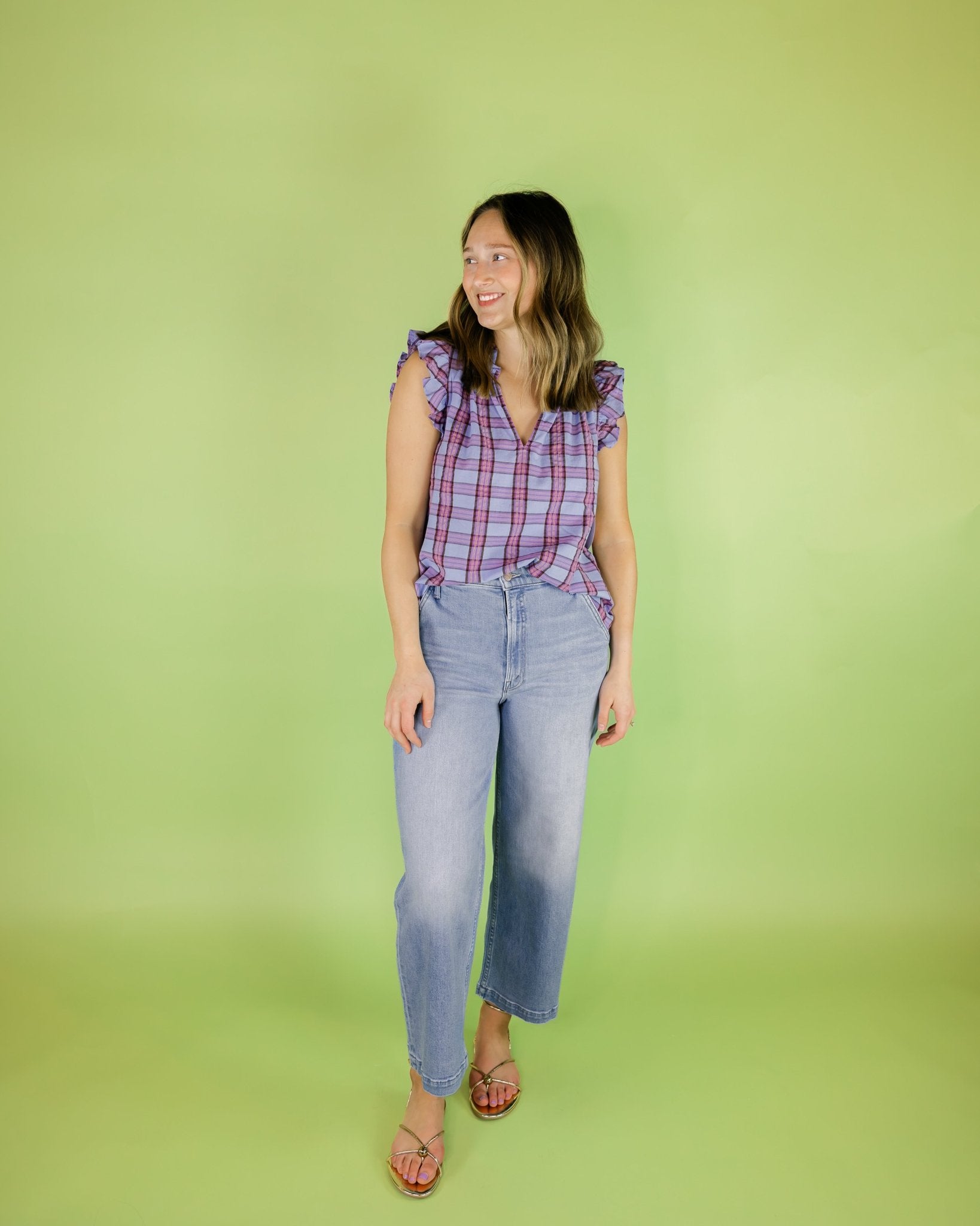 Bex Ruffle Sleeveless Plaid Blouse - Olive You BoutiqueXIRENA229298