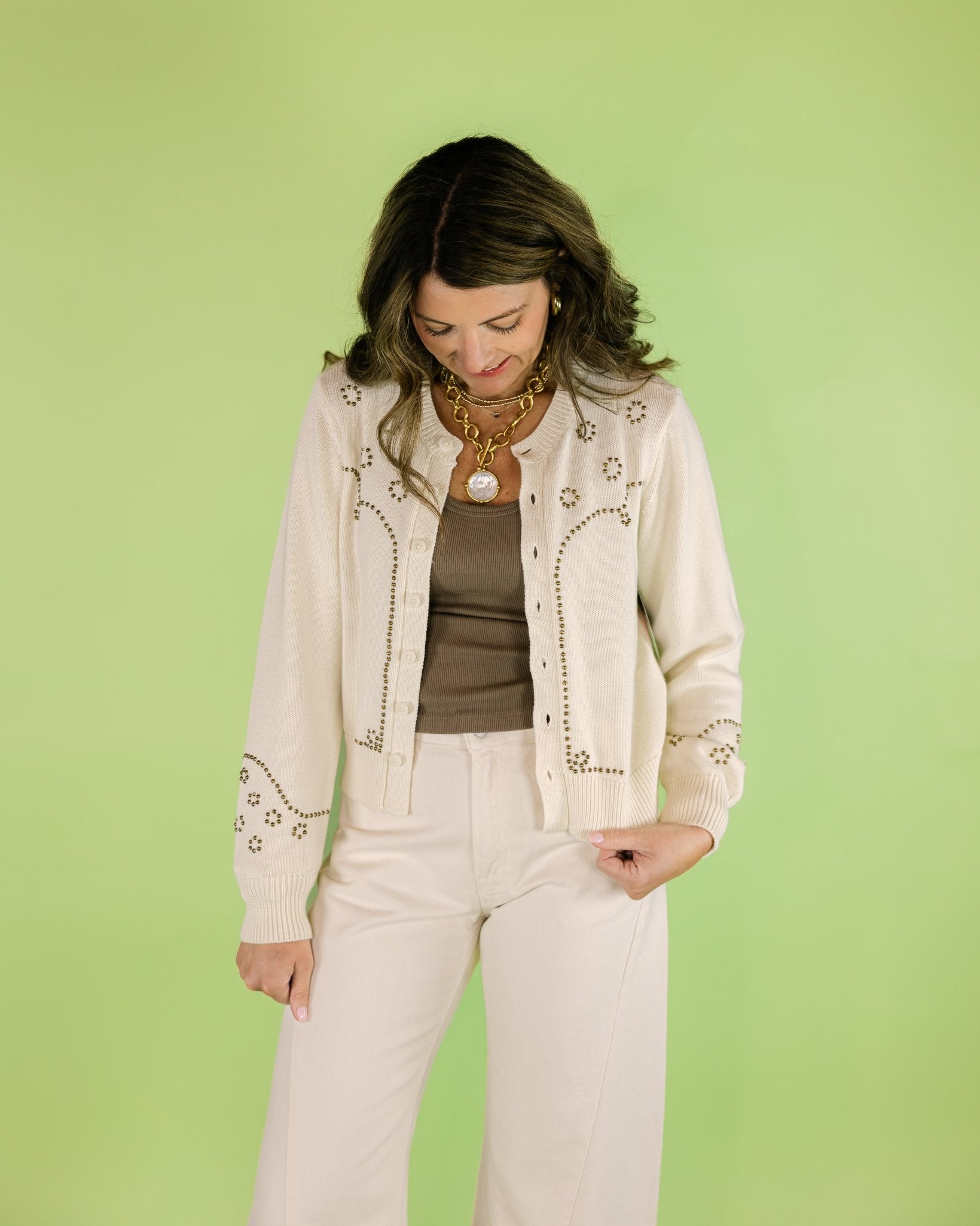 Studded Design Cardigan - Olive You BoutiqueTHE GREAT229215