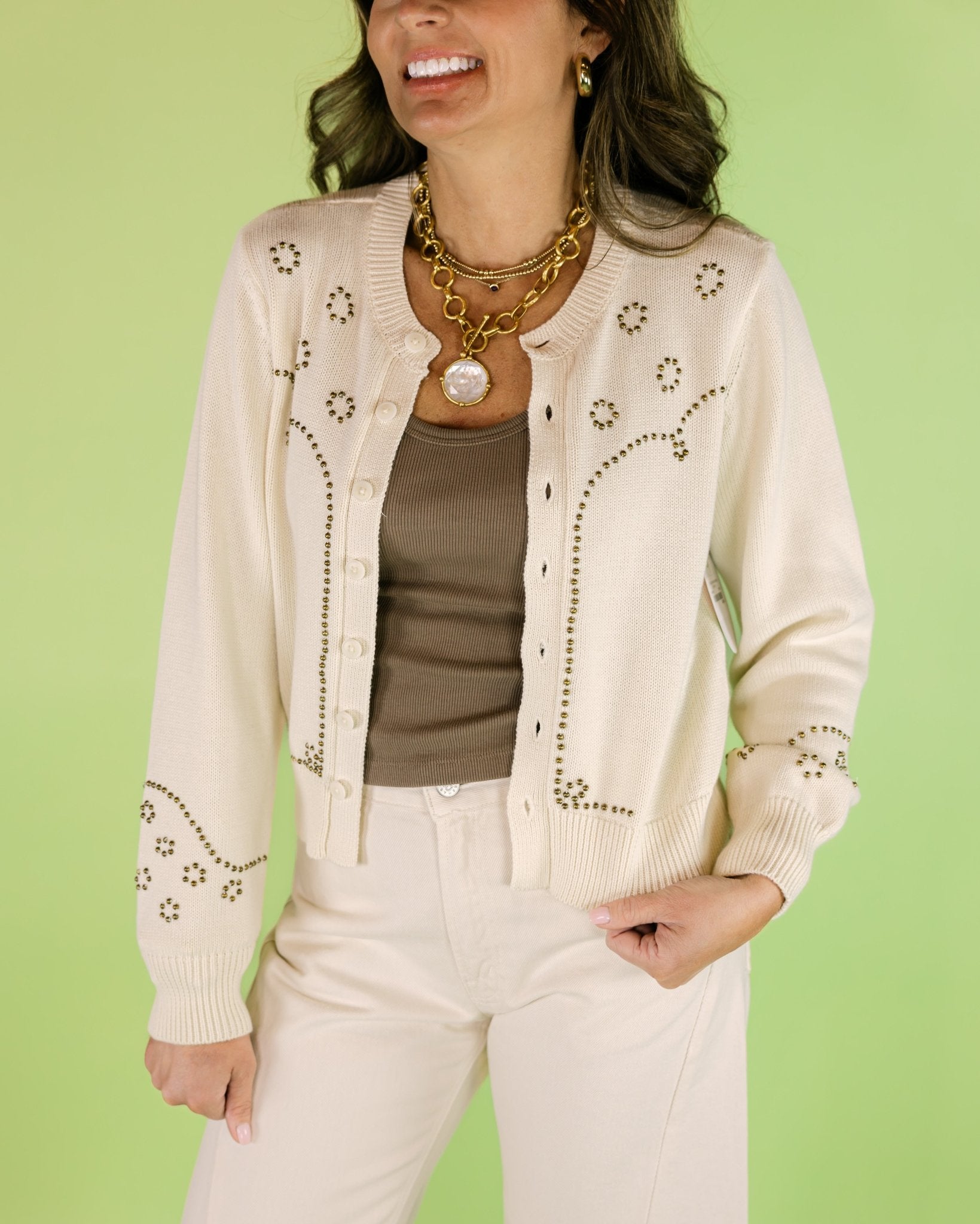 Studded Design Cardigan - Olive You BoutiqueTHE GREAT229215