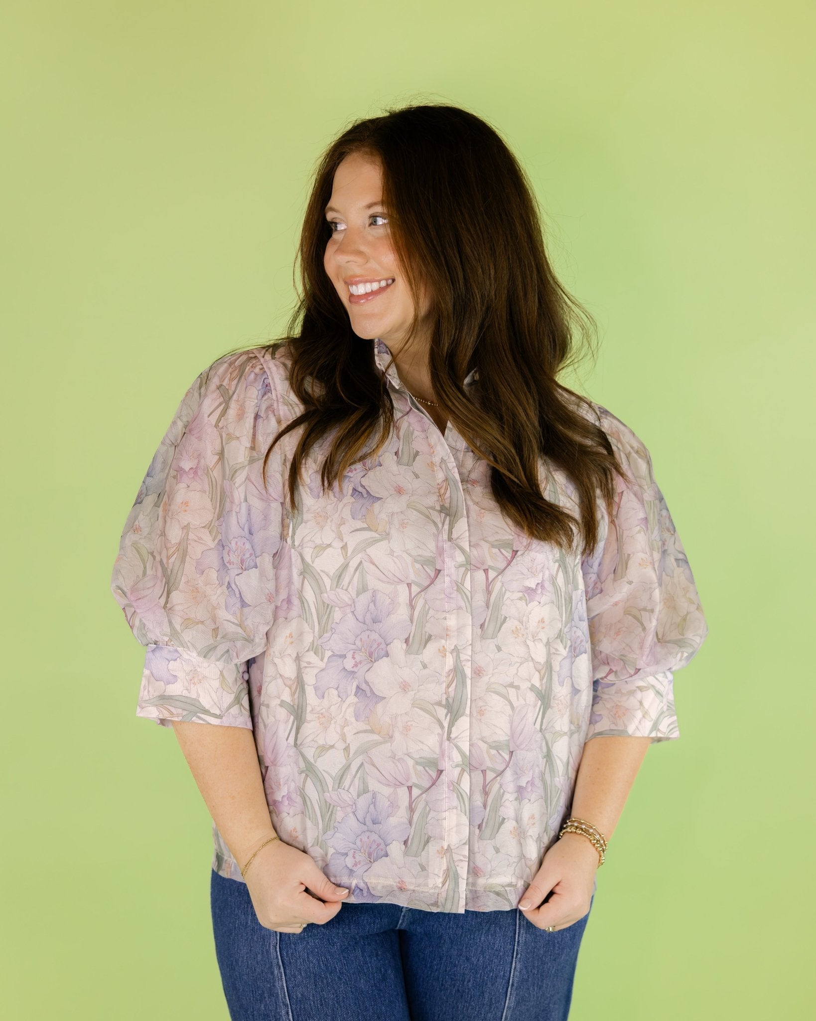 Lillies Puff Sleeve Blouse - Olive You BoutiqueJADE229946