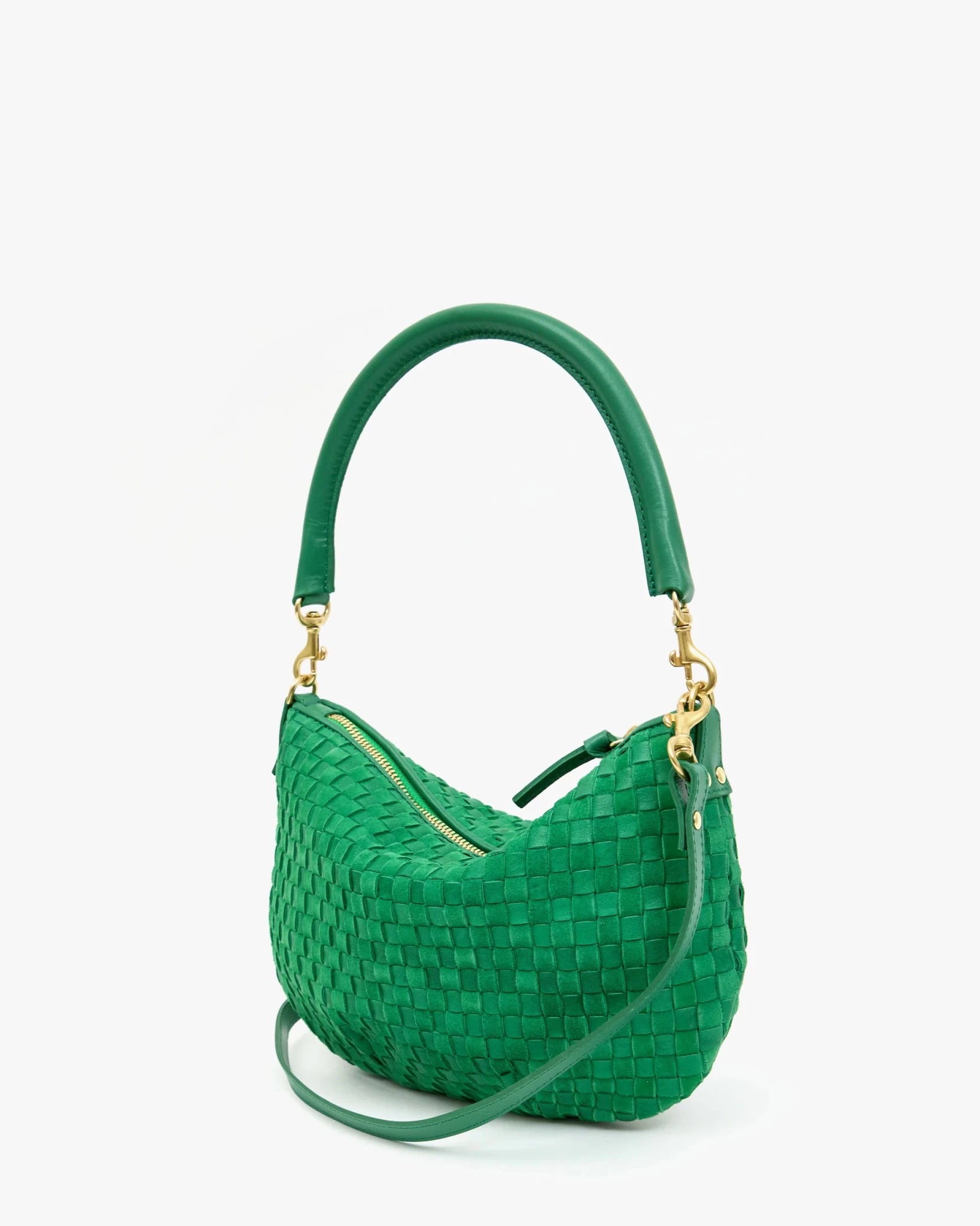 Petit Moyen Messenger Leather/Suede Woven Check - Grass - Olive You BoutiqueClare V.227261CVH1000373