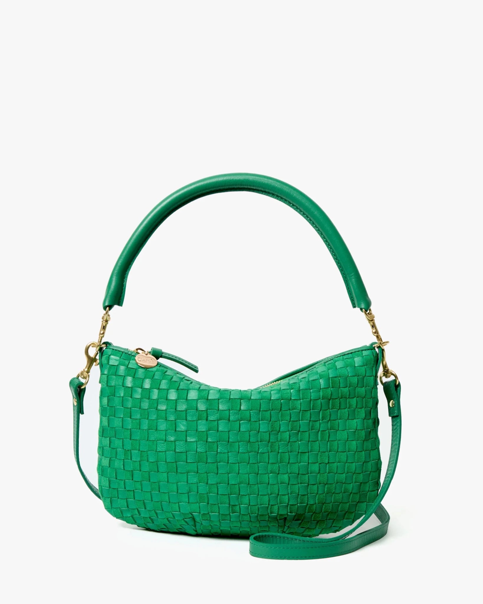 Petit Moyen Messenger Leather/Suede Woven Check - Grass - Olive You BoutiqueClare V.227261CVH1000373