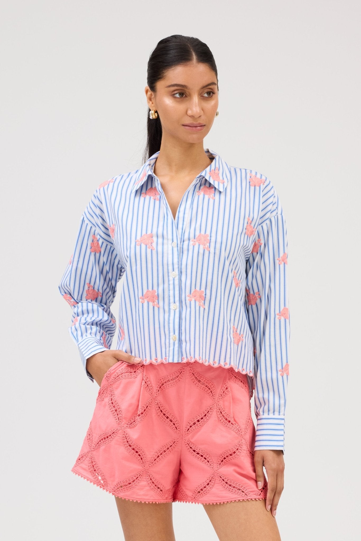 Embroidered Striped Blouse - Olive You BoutiqueALLISON228264