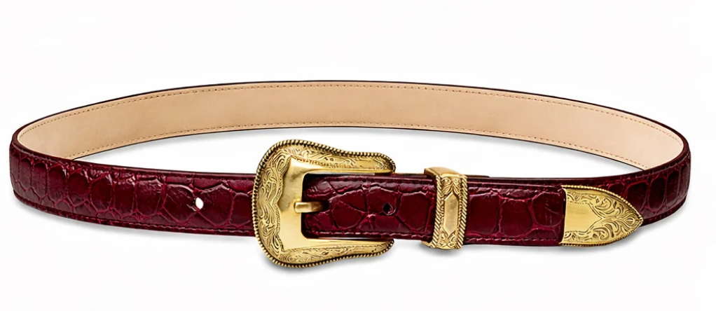 Westlake Gold Tip Belt - Burgundy Crocodile