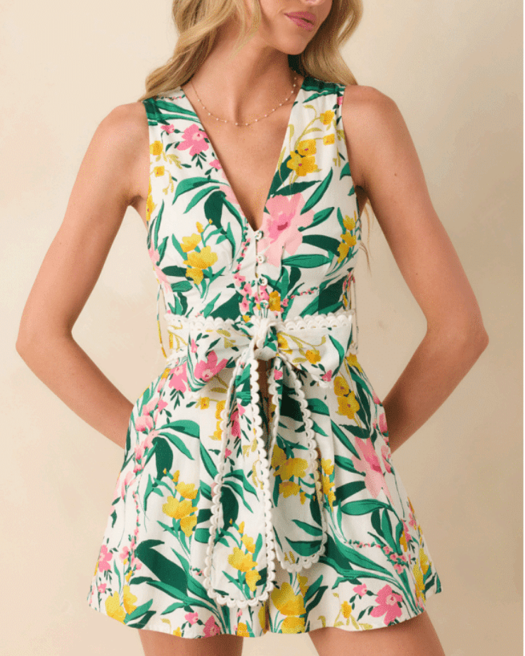 Palm Print Kiki Romper - Olive You BoutiquePROSPERINA226730PR1351P