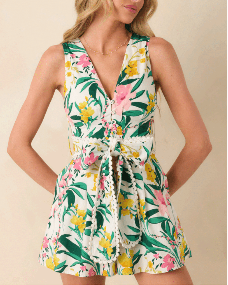 Palm Print Kiki Romper - Olive You BoutiquePROSPERINA226730PR1351P