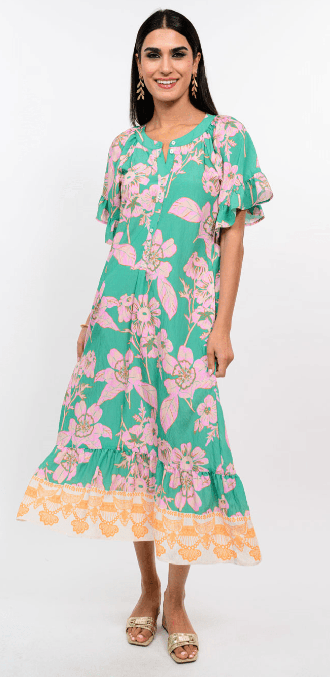 Ruffle Sleeve Floral Midi Dress - Olive You BoutiqueUNCLE FRANK23068275729