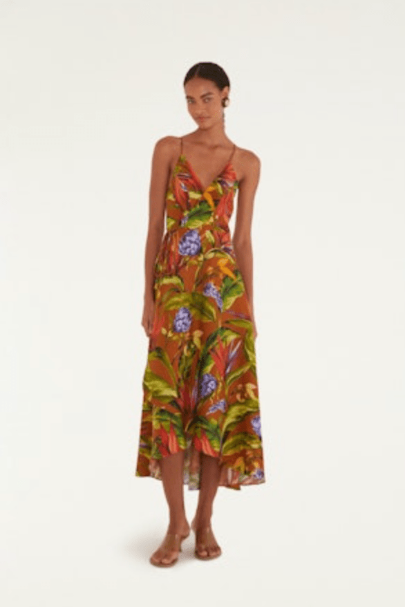 Florart Brown Midi Wrap Dress - Olive You BoutiqueFARM227450