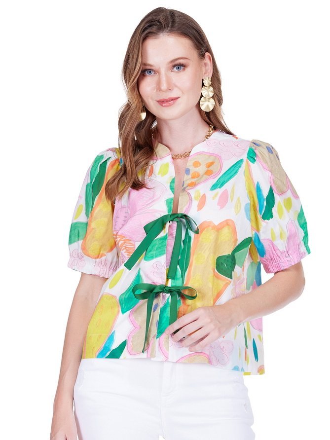 Garden Art Front Bow Blouse - Olive You BoutiqueJOY JOY22991977C4973