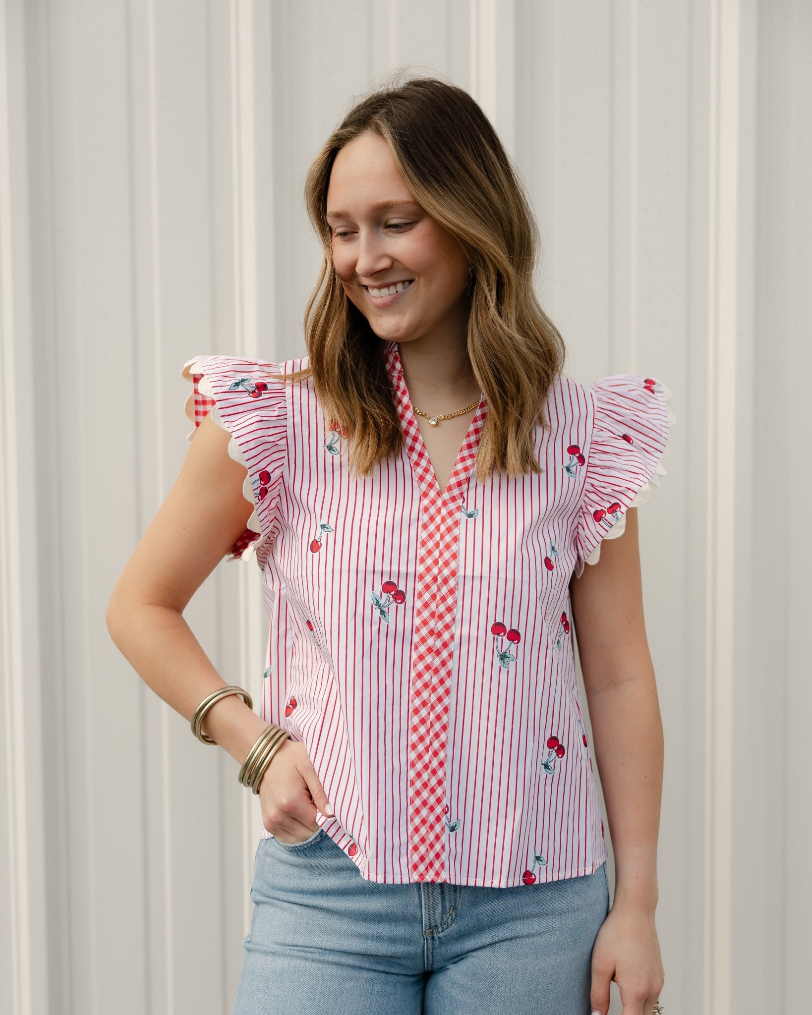 Cherry Picnic Stripe Top - Olive You BoutiqueTHML231599FTM3353