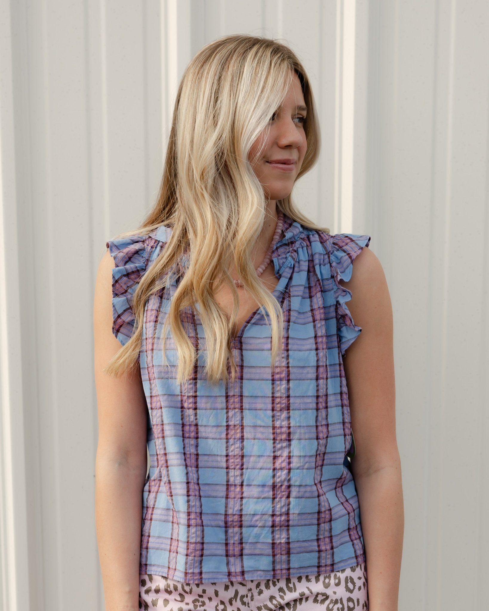 Bex Ruffle Sleeveless Plaid Blouse - Olive You BoutiqueXIRENA229298X5DDP049