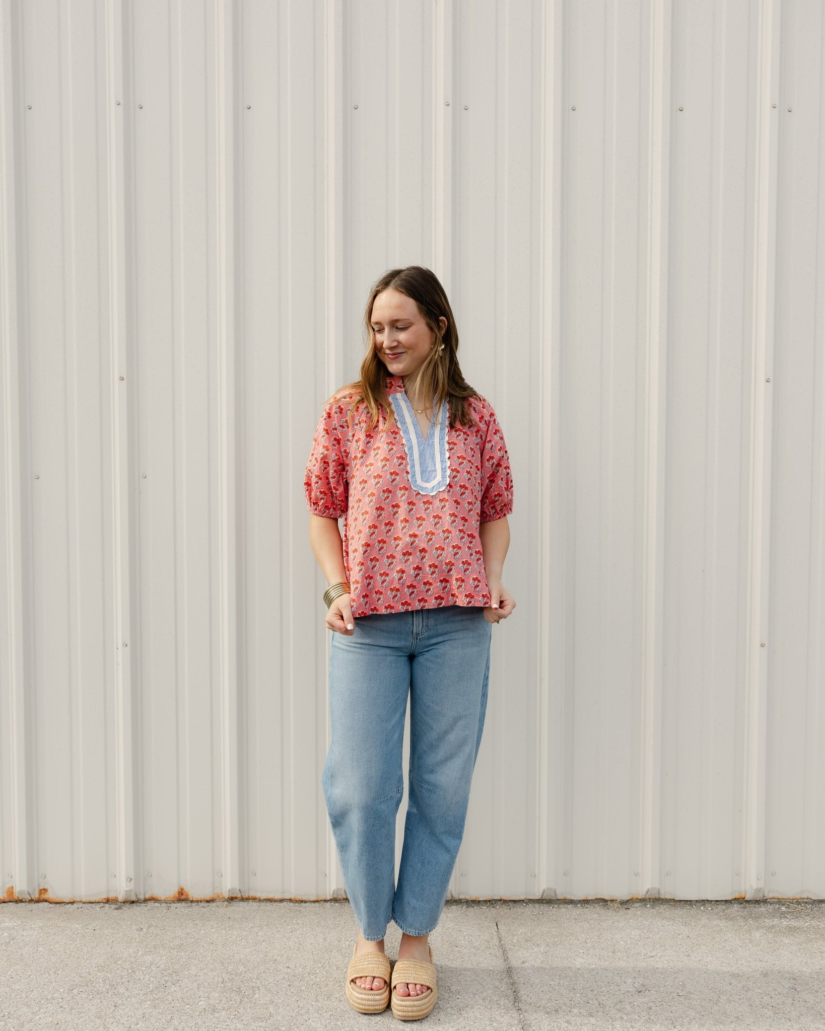 Coral Garden Popover Blouse - Olive You BoutiqueTHML232528SRT1988-1