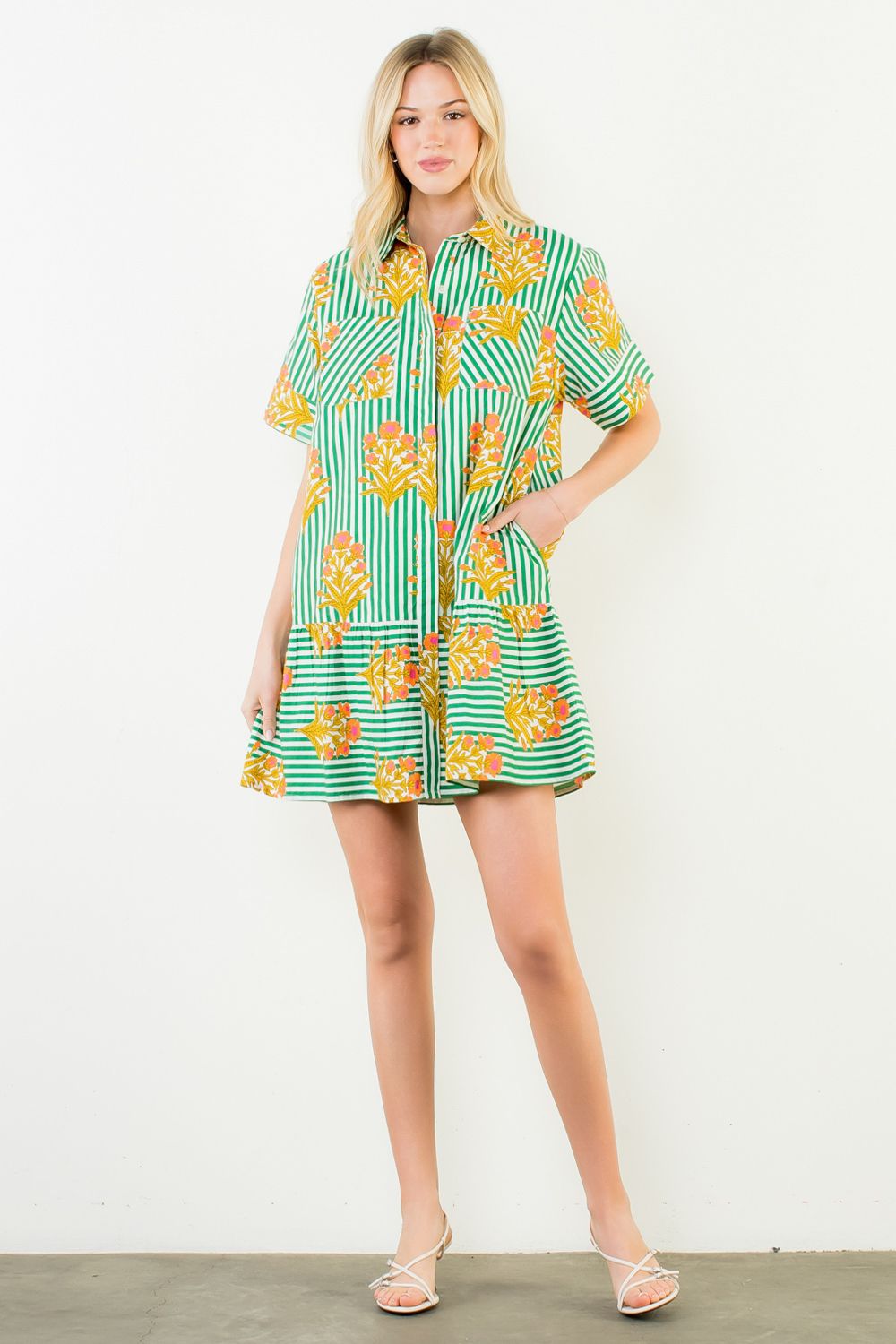 Garden Striped Floral Dress - Olive You BoutiqueTHML231418SRT2044-1